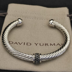 David Yurman 7mm Silver Beaded Black Diamond Bracelet